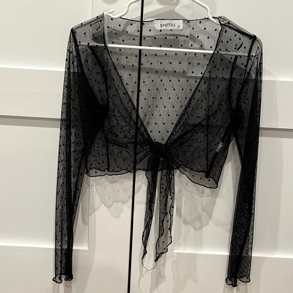 Black Mesh Polka Dot Top